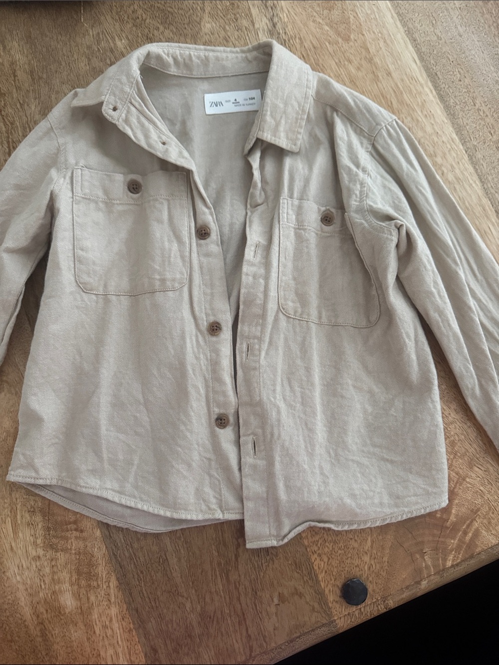 Zara Natural Beige Utility Button-Front Shacket